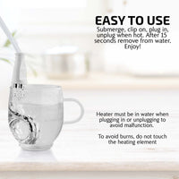 OVENTE Electric Immersion Water Heater (Pack of 2), 300W Mini Submersible Instant Boiler for Coffee and Tea, Portable, Lightweight and Easy to Use Home, Travel or Camping Accessories, White CH3012