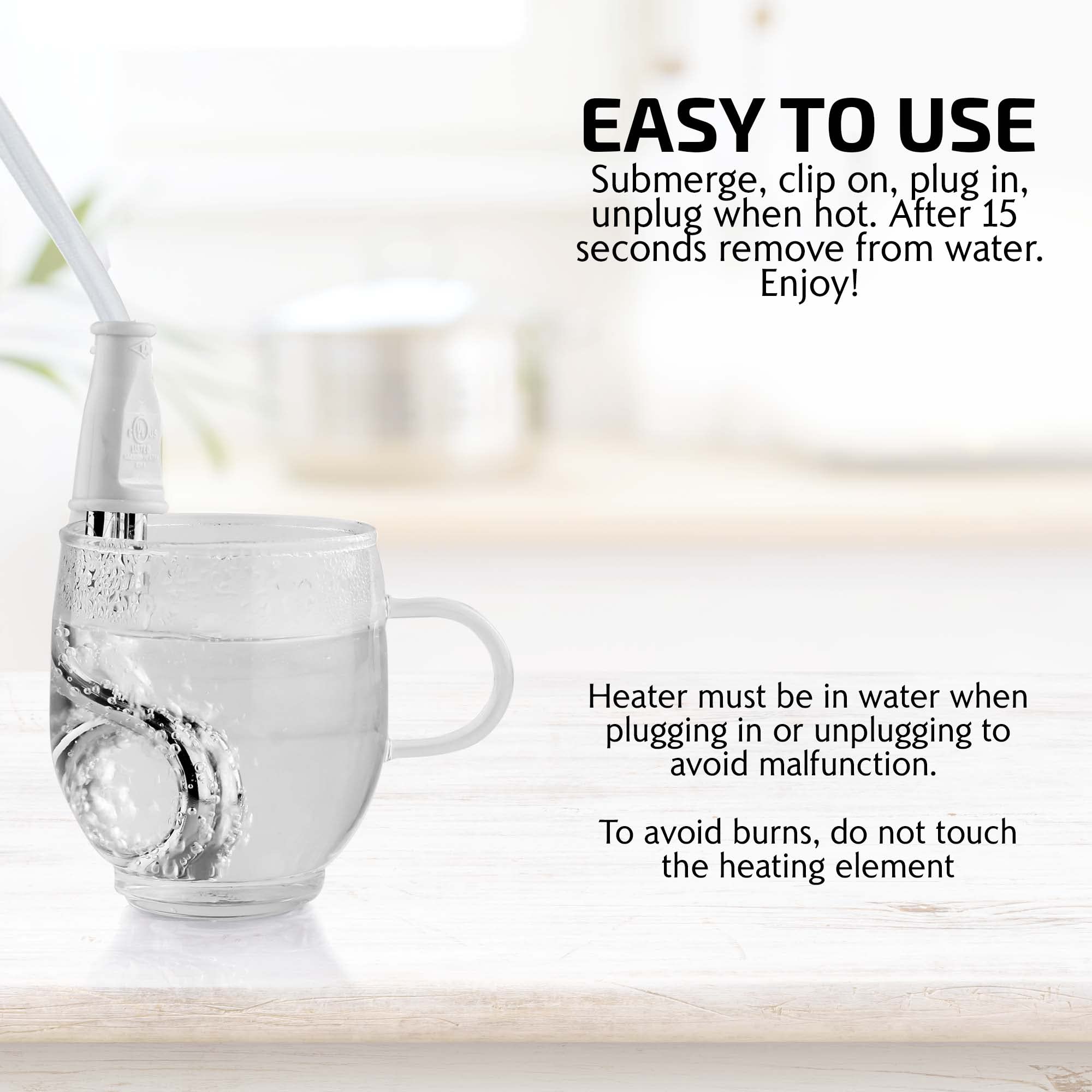 OVENTE Electric Immersion Water Heater (Pack of 2), 300W Mini Submersible Instant Boiler for Coffee and Tea, Portable, Lightweight and Easy to Use Home, Travel or Camping Accessories, White CH3012