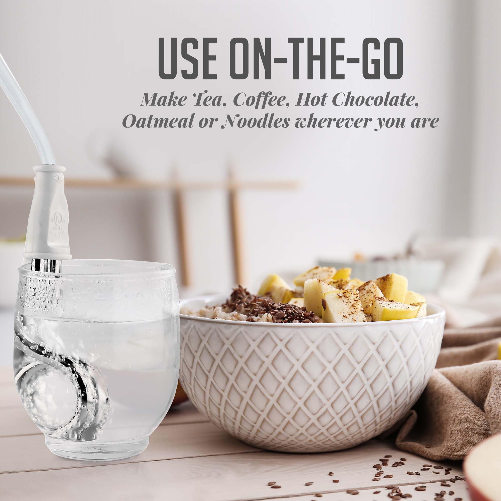 OVENTE Electric Immersion Water Heater (Pack of 2), 300W Mini Submersible Instant Boiler for Coffee and Tea, Portable, Lightweight and Easy to Use Home, Travel or Camping Accessories, White CH3012