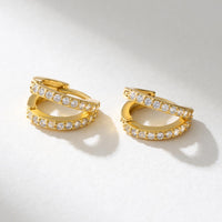 SWEETV Small Hoop Earrings for Women, Post Cubic Zirconia Gold Plated Huggie Hoop Earrings for Women, 8mm for Adult