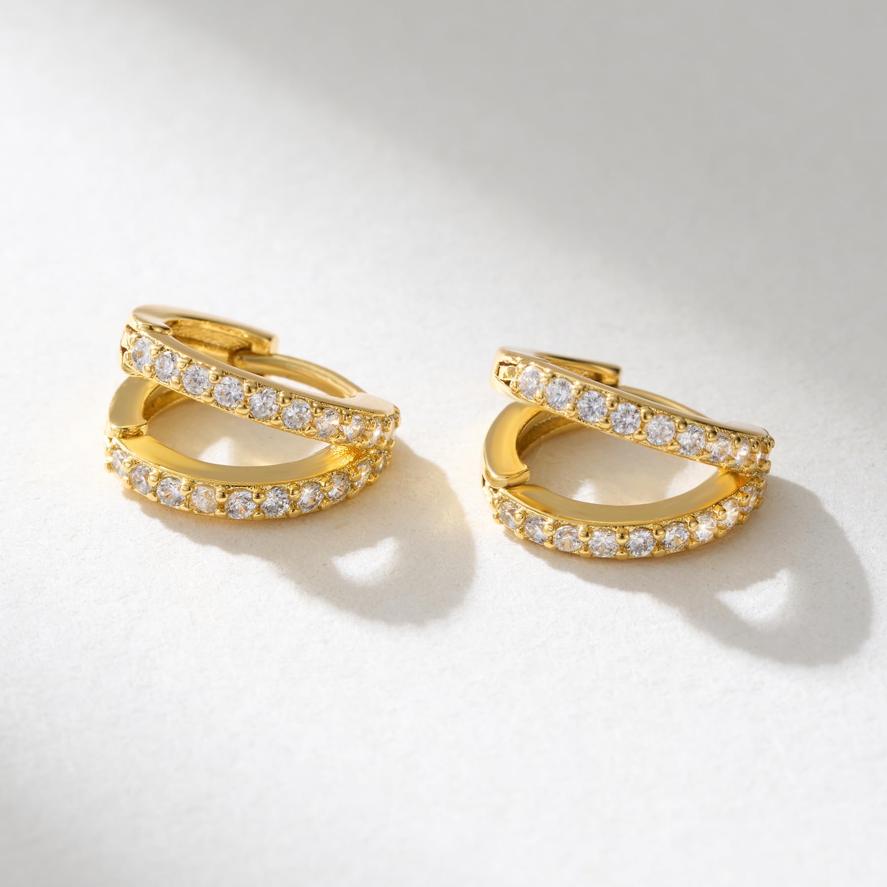 SWEETV Small Hoop Earrings for Women, Post Cubic Zirconia Gold Plated Huggie Hoop Earrings for Women, 8mm for Adult