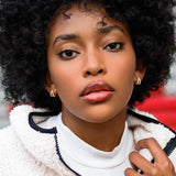 SWEETV Small Hoop Earrings for Women, Post Cubic Zirconia Gold Plated Huggie Hoop Earrings for Women, 8mm for Adult