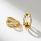 SWEETV Small Hoop Earrings for Women, Post Cubic Zirconia Gold Plated Huggie Hoop Earrings for Women, 8mm for Adult