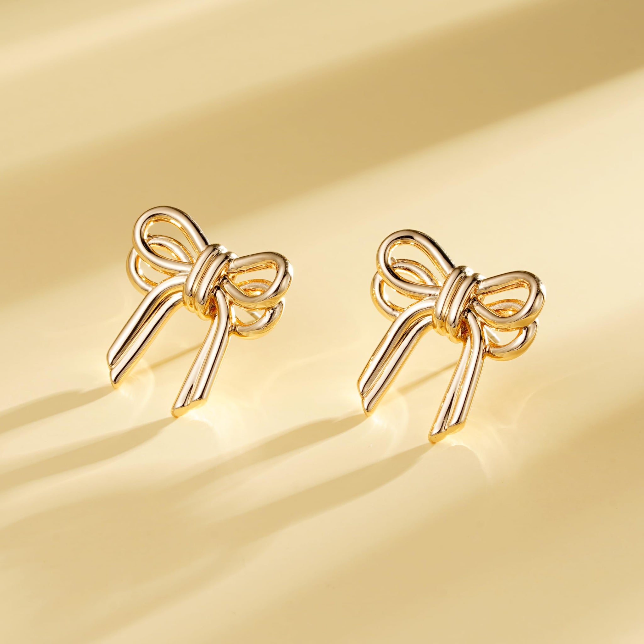 WEDDINEN Gold Bow Earrings for Women, Bow Ribbon Stud Earrings Trendy Jewelry Christmas Gifts