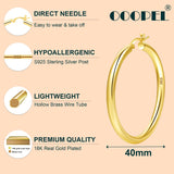 4mm Thick Gold Chunky Earrings Steling Silver Post Hoops Earrings For Women Large Hollow Tube Thick Gold Hoop Earrings Hypoallergenic Lightweight 20/30/40/50/60MM