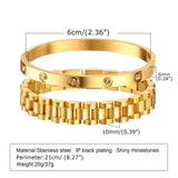 MPRAINBOW 2pcs Gold Chain Link Bracelet - Stainless Steel Love Crystal Friendship Bracelet Bangle,Watch Band Chain Wristband Jewelry with Adjust Tool
