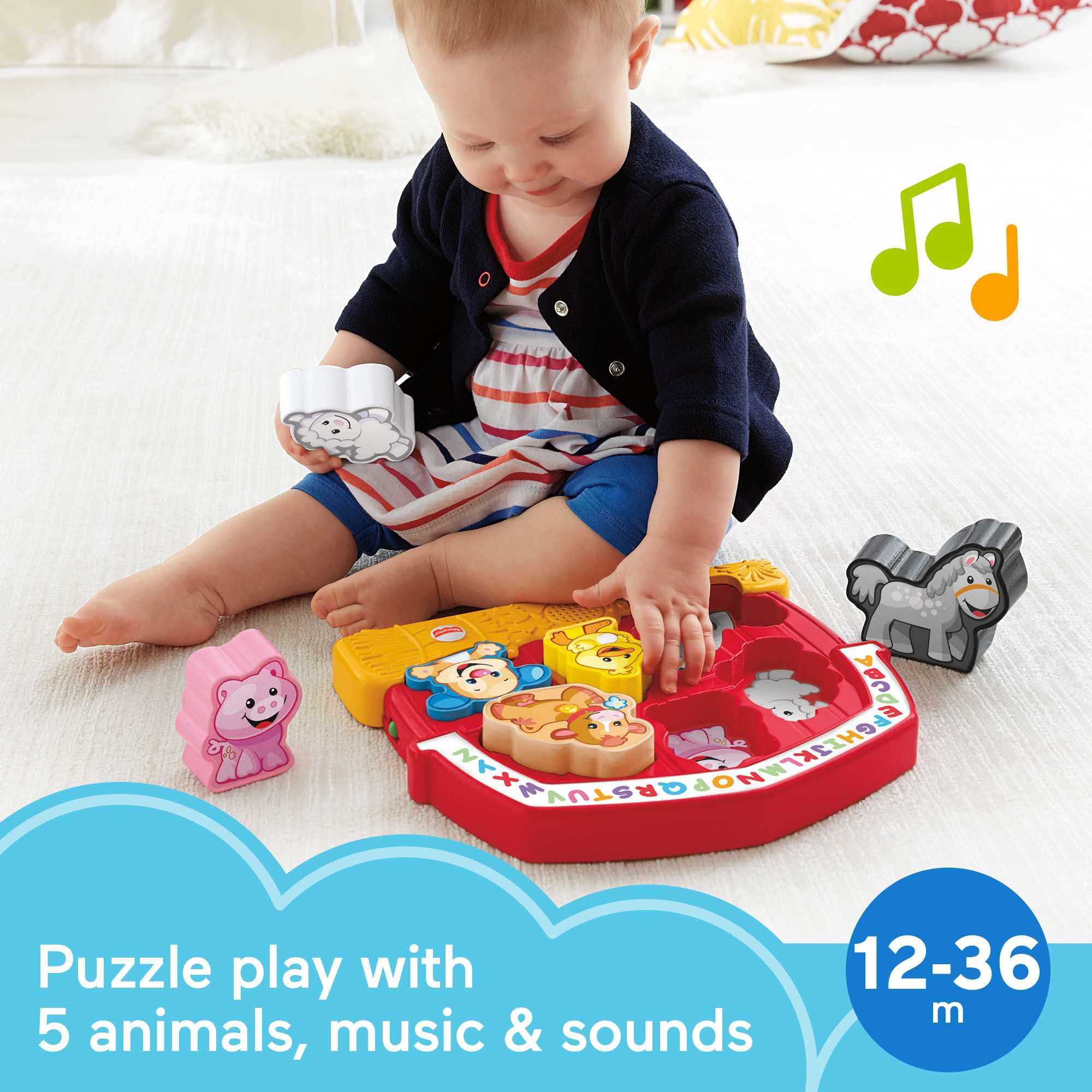 Fisher-Price Toddler Shape Sorting Toy Laugh & Learn Farm Animal Puzzle with Music & Sounds for Kids Ages 1+ Years