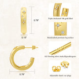 DOUX Star Hoop Earring for Women Thickened 18K Gold Filled 925 Sterling Silver Posts - Shine Like a Star with Our Premium Star Cubic Zirconia Earrings