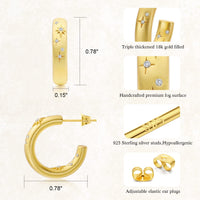 DOUX Star Hoop Earring for Women Thickened 18K Gold Filled 925 Sterling Silver Posts - Shine Like a Star with Our Premium Star Cubic Zirconia Earrings