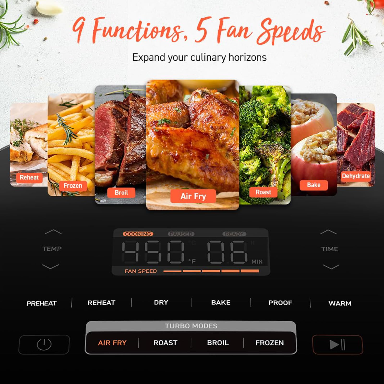 COSORI Air Fryer 9-in-1, Compact & Large 6-Qt, Fast Turbo Modes, 90-450°F Evenly Results with Precise Temperature Control, 95% Less Oil, Roast, Bake, Dry, Reheat, Frozen, Broil, Proof, Grey