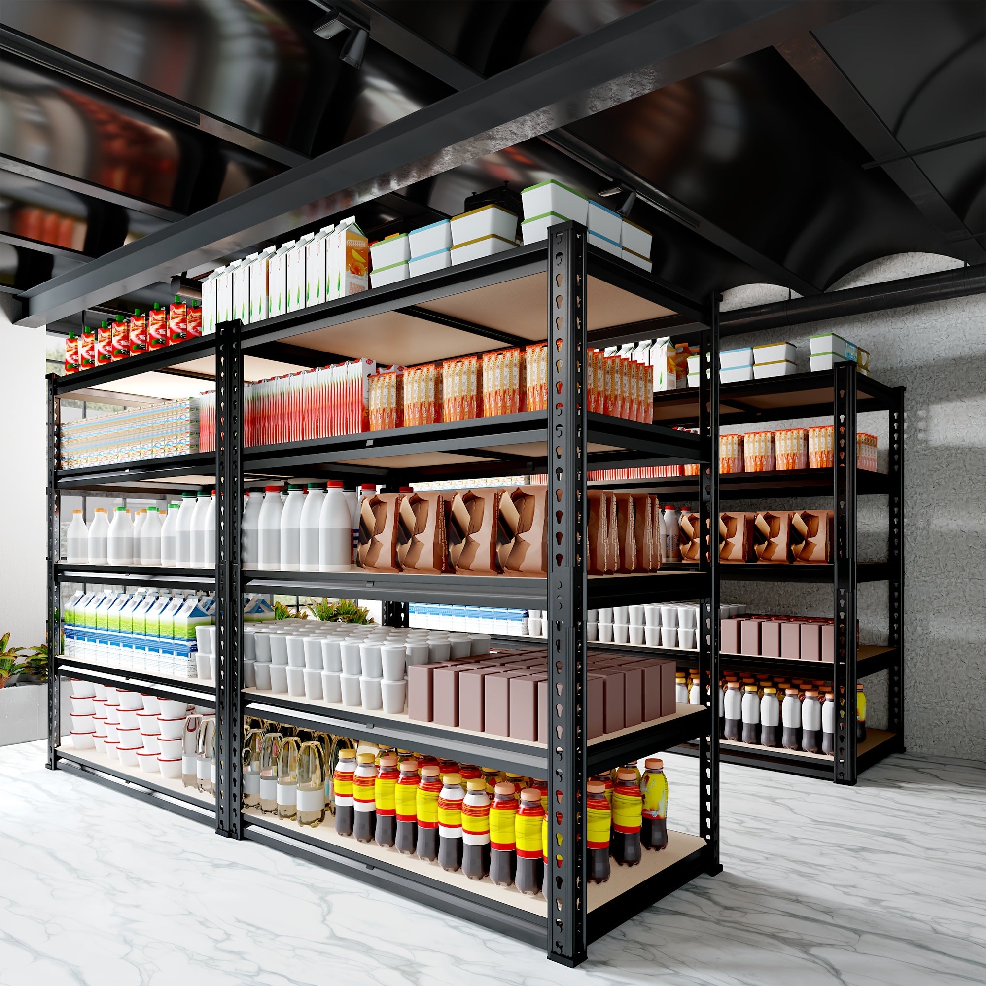 2000LBS Garage Shelving 72"H Storage Shelves Heavy Duty 5-tier Metal Shelving Units for Garage Shelves 60" H X 28" W X 12" D, Adjustable Utility Shelf Rack for Kitchen Warehouse Basement Pantry Utility Rack Shelf, 35.5"W X72"