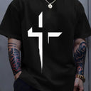 Men'S All-Season Cotton Crew Neck T-Shirt with Stylish Cross Print - Casual Short Sleeve, Regular Fit, Soft& Breathable Fabric, Perfect for Everyday and Weekend Wear