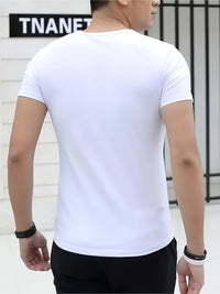 MCKENATEN MK Men's Quick-Dry V-Neck T-Shirt - High Elasticity Slim Fit Short Sleeve, Solid Color Moisture-Wicking Polyester for Outdoor Running, Gym & Casual Summer Wear, Machine Washable, Sleek Vneck Tee, Quickdry Material