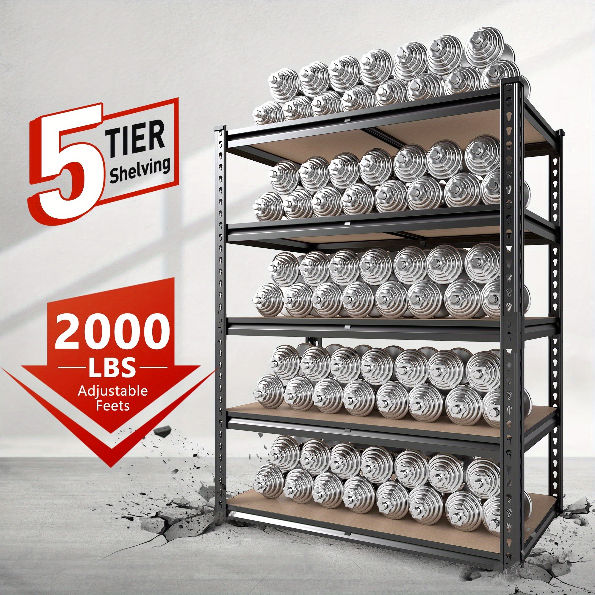 2000LBS Garage Shelving 72"H Storage Shelves Heavy Duty 5-tier Metal Shelving Units for Garage Shelves 60" H X 28" W X 12" D, Adjustable Utility Shelf Rack for Kitchen Warehouse Basement Pantry Utility Rack Shelf, 35.5"W X72"