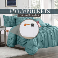 Elegant Comfort 12-Piece Bed-in-a-Bag, Ella Pleated Ruched Pintuck Comforter Set, 6-Piece Sheet Set Featuring Smart Pockets, Matching Decorative Pillows, All Season Bedding,California King, Mint Green