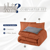 Elegant Comfort 3-Piece Reversible Comforter Set, All Season Cozy, Soft Down Alternative, Quilted - Box Stitched - Duvet Insert with 4 Corner Tabs, Comforter with Shams, Twin XL, Coral/Gray