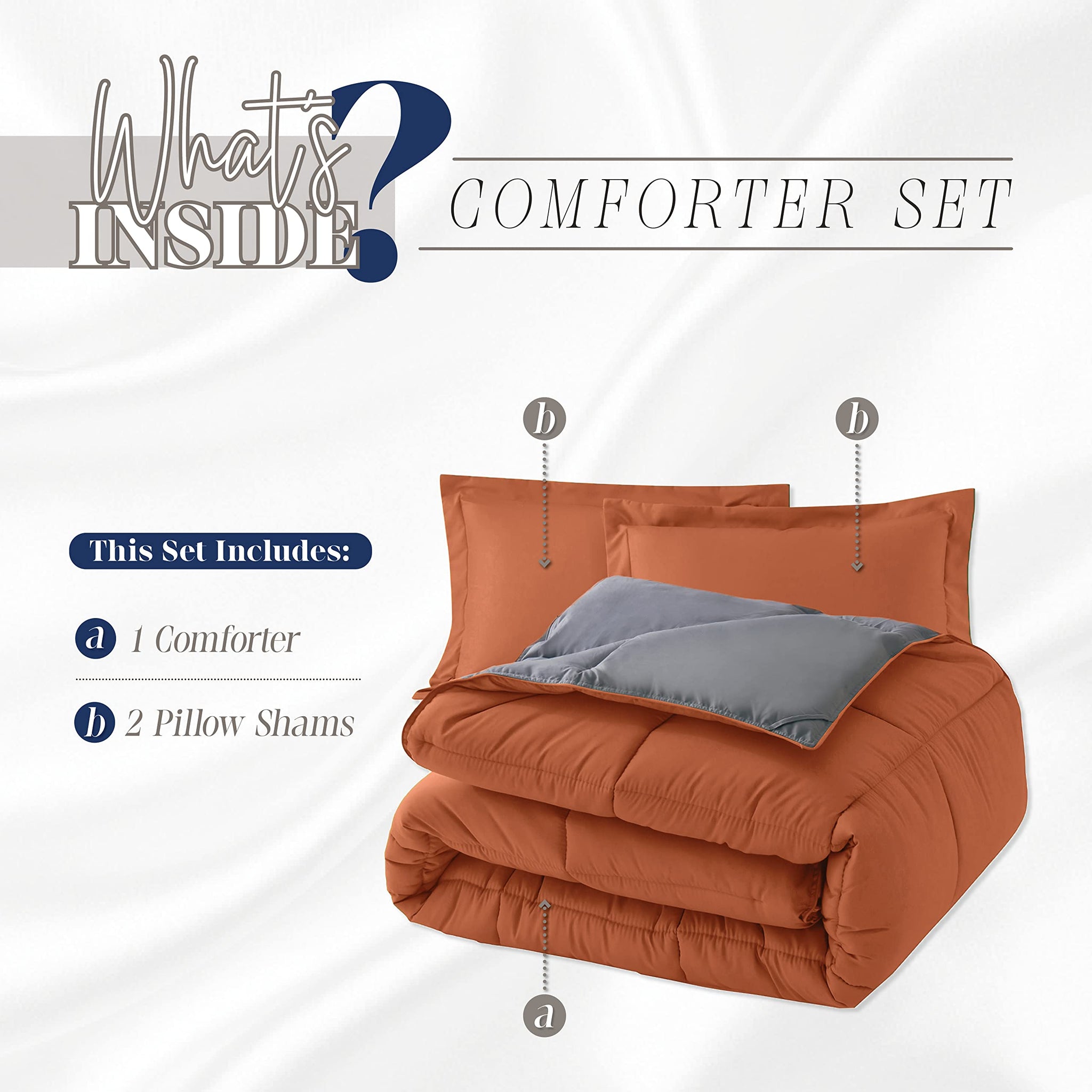 Elegant Comfort 3-Piece Reversible Comforter Set, All Season Cozy, Soft Down Alternative, Quilted - Box Stitched - Duvet Insert with 4 Corner Tabs, Comforter with Shams, Twin XL, Coral/Gray