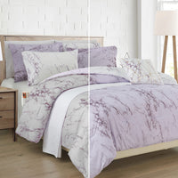 Elegant Comfort Reversible 10-Piece Comforter Set, Marble Print, Decorative Pillow and Fitted Sheet with Smart Pockets, Soft, Plush, & Lightweight Material, 10pc Marble, Queen, Lilac/Purple