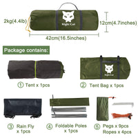 Night Cat Backpacking Tent for One 1 to 2 Persons Lightweight Waterproof Camping Hiking Tent for Adults Kids Scouts Easy Setup Single Layer 2.2x1.2m