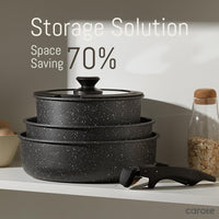 CAROTE 21pcs Pots and Pan Set Non Stick, Nonstick Induction Cookware, Detachable Handle Cookware Set, Removable Handle, RV Oven Safe Cookware, Midnight Black