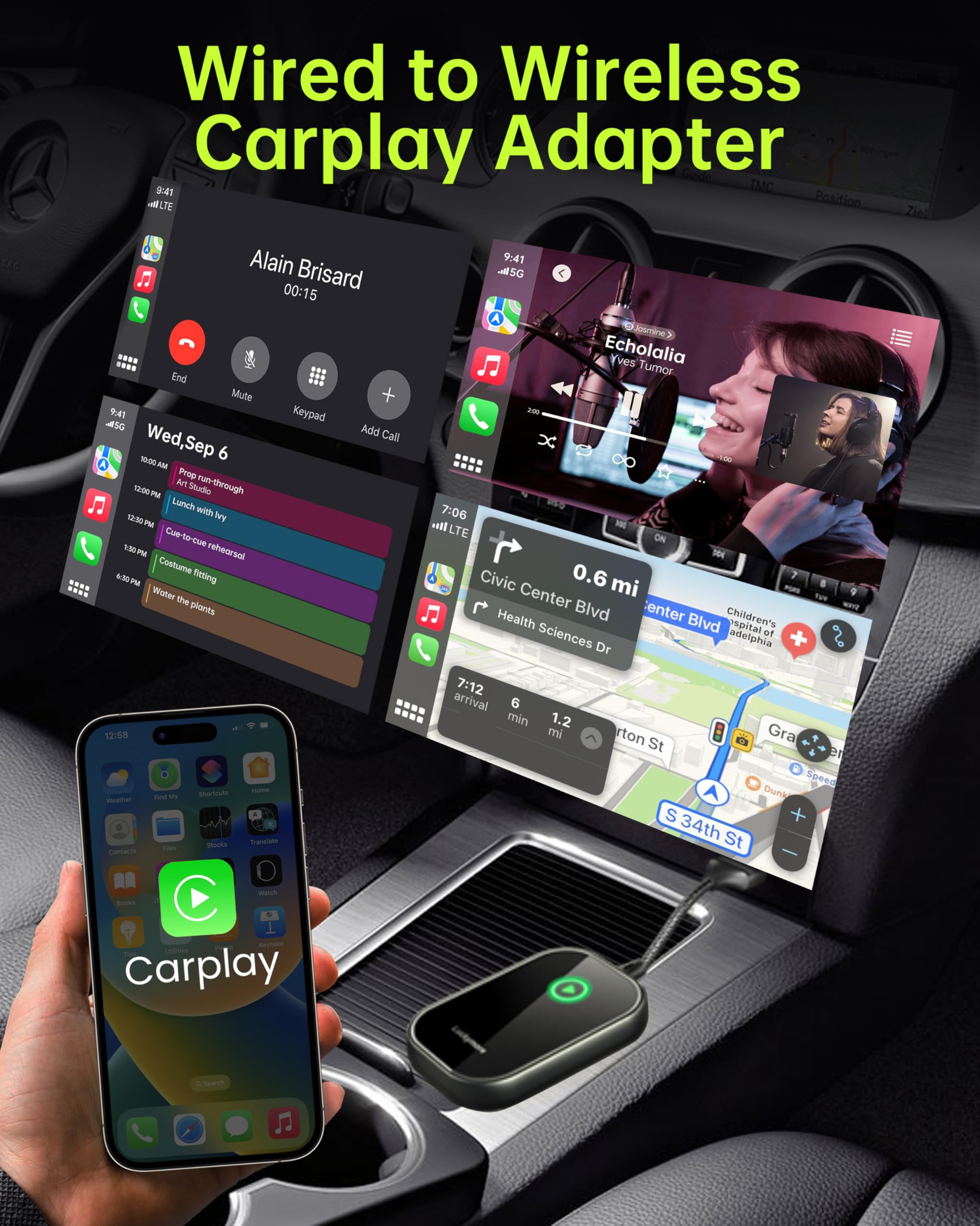 Luckymore Wireless Carplay Adapter, Converts Wired to Wireless Carplay Dongle for Wireless Control Plug & Play Carplay Fit for Cars from 2017 & for Apple iPhone iOS 10+
