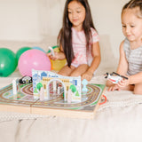 Melissa & Doug 18-Piece Wooden Take-Along Tabletop Town, 4 Rescue Vehicles, Play Pieces, Bridge , 15.4 x 11.0 x 2.6