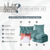 Elegant Comfort 12-Piece Bed-in-a-Bag, Ella Pleated Ruched Pintuck Comforter Set, 6-Piece Sheet Set Featuring Smart Pockets, Matching Decorative Pillows, All Season Bedding,California King, Mint Green