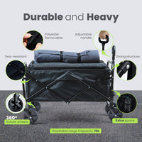 220/450/680 lb Capacity Heavy-Duty All-Terrain Folding Cart - Steel Frame and 600D Oxford Fabric, Camping, Gardening, Beach, Shopping Foldable Utility Cart - No Assembly Required, Black, Garden Tool Carrier, Sturdy Handle Des
