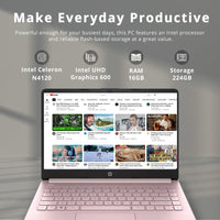 HP Stream 14" HD Lightweight Laptop, Intel Celeron N4120, 16GB RAM, 224GB Storage(64GB eMMC + 160GB Docking Station), Intel UHD Graphics, HD Webcam, 1 Year Office 365, WiFi, Bluetooth, Win 11s, Pink