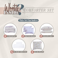 Elegant Comfort Reversible 10-Piece Comforter Set, Marble Print, Decorative Pillow and Fitted Sheet with Smart Pockets, Soft, Plush, & Lightweight Material, 10pc Marble, Queen, Lilac/Purple