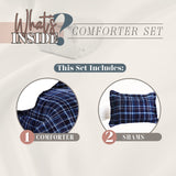 Elegant Comfort Soft & Plush Sherpa Comforter- Lilith Plaid Collection, 3-Piece Bed Set, , Reversible Down Alternative Micro-Suede, Plaid Sherpa Comforter, King, Ocean Navy