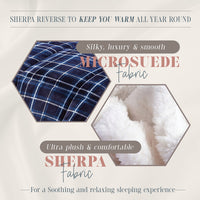 Elegant Comfort Soft & Plush Sherpa Comforter- Lilith Plaid Collection, 3-Piece Bed Set, , Reversible Down Alternative Micro-Suede, Plaid Sherpa Comforter, King, Ocean Navy