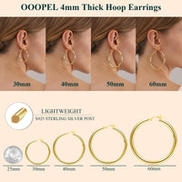 4mm Thick Gold Chunky Earrings Steling Silver Post Hoops Earrings For Women Large Hollow Tube Thick Gold Hoop Earrings Hypoallergenic Lightweight 20/30/40/50/60MM