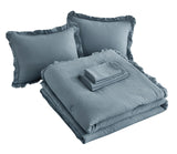 Chezmoi Collection Eleanora King Bed in a Bag 7-Pieces Ruffled Edge Trim Stone Washed Double Brushed Microfiber Comforter with Sheets Lightweight All Season Bedding Set (King, Dusty Blue)