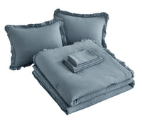 Chezmoi Collection Eleanora King Bed in a Bag 7-Pieces Ruffled Edge Trim Stone Washed Double Brushed Microfiber Comforter with Sheets Lightweight All Season Bedding Set (King, Dusty Blue)