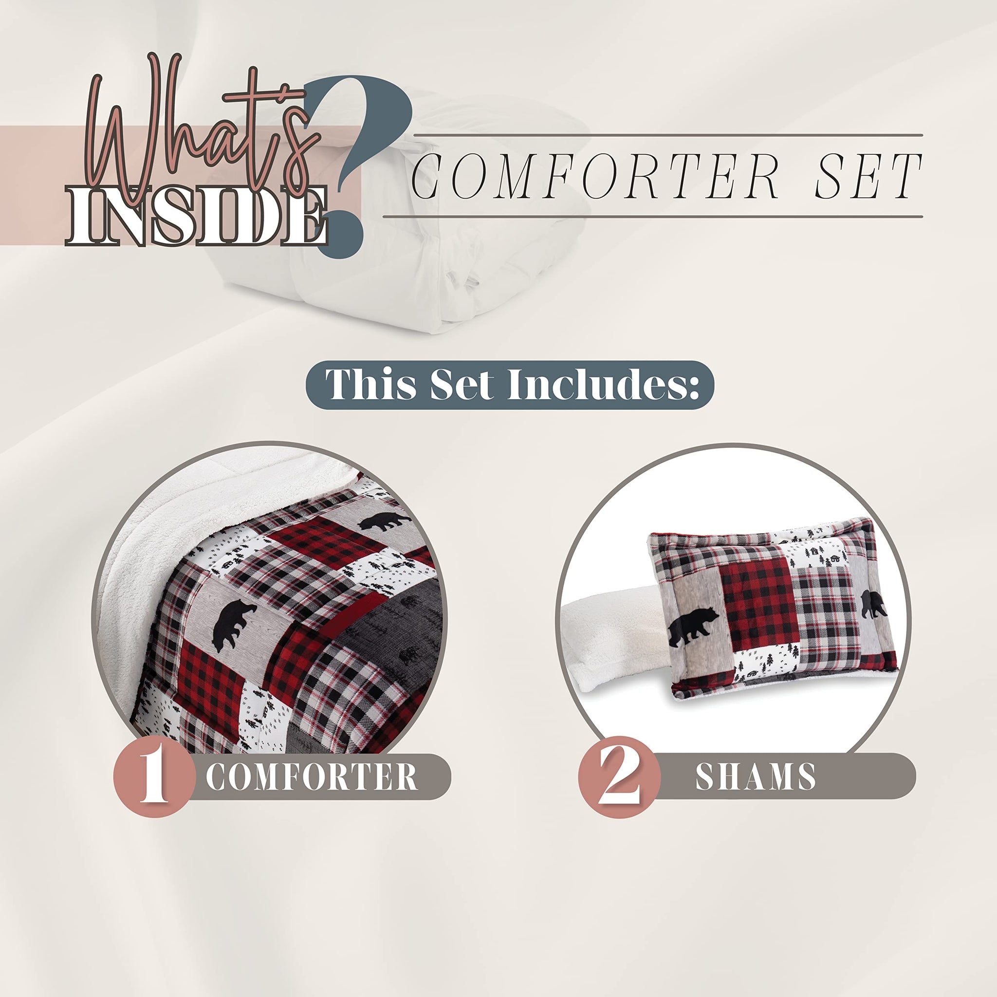 Elegant Comfort 3-Piece Winter Lodge-Patch Sherpa Comforter Soft, Cozy and Durable Quality, Heavy Weight Reversible Down Alternative Micro-Suede, Patch Sherpa Comforter, Cal King