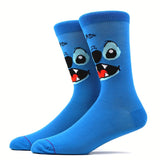 10 Pairs Men's Stitch Novelty Crew Socks - Colorful Cartoon Character Socks with Playful Stitch Designs, Machine Washable, Summer & Spring Casual Wear, Comfortable Breathable Socks for Men, Novelty Socks, Playful Sock Designs