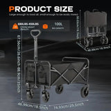 220/450/680 lb Capacity Heavy-Duty All-Terrain Folding Cart - Steel Frame and 600D Oxford Fabric, Camping, Gardening, Beach, Shopping Foldable Utility Cart - No Assembly Required, Black, Garden Tool Carrier, Sturdy Handle Des