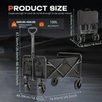 220/450/680 lb Capacity Heavy-Duty All-Terrain Folding Cart - Steel Frame and 600D Oxford Fabric, Camping, Gardening, Beach, Shopping Foldable Utility Cart - No Assembly Required, Black, Garden Tool Carrier, Sturdy Handle Des