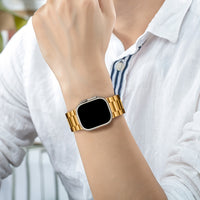 Casman Gold-Plated Stainless Steel Smartwatch Bands with Case Cover, Foldover Clasp, Compatible with Apple Watch Series, Ultra & iWatch 49mm/45mm/44mm/42mm/38mm/40mm/41mm - Non-Water Resistant