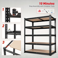 2000LBS Garage Shelving 72"H Storage Shelves Heavy Duty 5-tier Metal Shelving Units for Garage Shelves 60" H X 28" W X 12" D, Adjustable Utility Shelf Rack for Kitchen Warehouse Basement Pantry Utility Rack Shelf, 35.5"W X72"