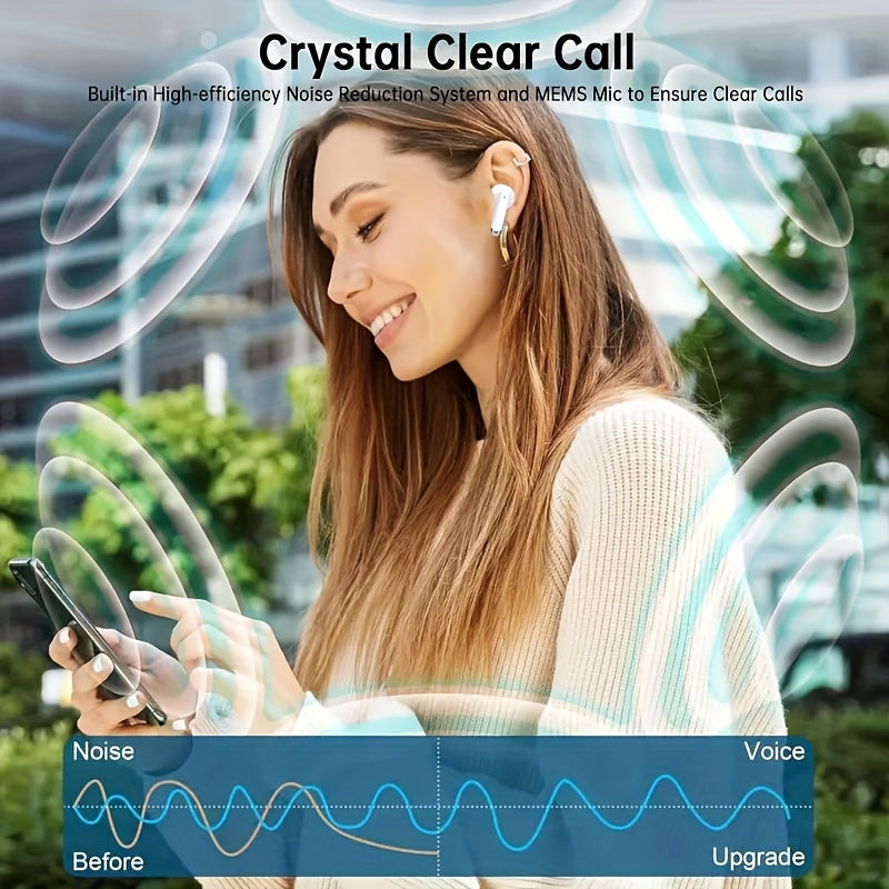 Wireless Earbuds Auto Noise Cancelling Wireless 5.3 In-Ear Headphones With HiFi Stereo Sound, Smart Touch Control, Lower Latency More Stable Connection And Faster Speed, 48Hrs Playtime, Pop-ups Auto Pairing For IPhone/Android