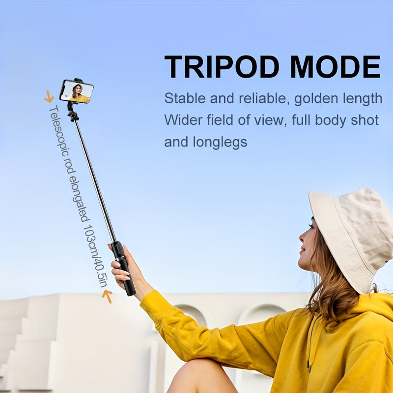 40-inch Smartphone Selfie Stick Tripod, Expandable Selfie Stick Integrated Smartphone Tripod with Wireless Remote Control, Can Rotate 360 Degrees, Suitable for iPhone 16/15/14/13/12/12 Pro/11 Pro/XS/XR/X/8/7 Plus smartphone A