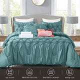 Elegant Comfort 12-Piece Bed-in-a-Bag, Ella Pleated Ruched Pintuck Comforter Set, 6-Piece Sheet Set Featuring Smart Pockets, Matching Decorative Pillows, All Season Bedding,California King, Mint Green