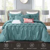 Elegant Comfort 12-Piece Bed-in-a-Bag, Ella Pleated Ruched Pintuck Comforter Set, 6-Piece Sheet Set Featuring Smart Pockets, Matching Decorative Pillows, All Season Bedding,California King, Mint Green