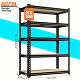 [Heavy Duty Shelving] Heavy Duty 5 Tier 2000LBS Metal Shelving Units | 72"H/60"H Garage Shelving Storage Shelves, Adjustable Metal Shelving Unit For Garage Shelves Utility Rack Shelf For Basement Pantry Closet Shelves, Black,