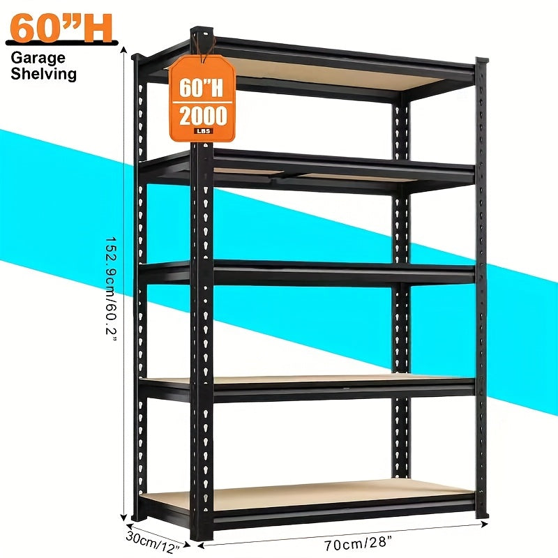 [Heavy Duty Shelving] Heavy Duty 5 Tier 2000LBS Metal Shelving Units | 72"H/60"H Garage Shelving Storage Shelves, Adjustable Metal Shelving Unit For Garage Shelves Utility Rack Shelf For Basement Pantry Closet Shelves, Black,