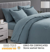 Chezmoi Collection Eleanora King Bed in a Bag 7-Pieces Ruffled Edge Trim Stone Washed Double Brushed Microfiber Comforter with Sheets Lightweight All Season Bedding Set (King, Dusty Blue)