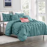 Elegant Comfort 12-Piece Bed-in-a-Bag, Ella Pleated Ruched Pintuck Comforter Set, 6-Piece Sheet Set Featuring Smart Pockets, Matching Decorative Pillows, All Season Bedding,California King, Mint Green