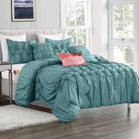 Elegant Comfort 12-Piece Bed-in-a-Bag, Ella Pleated Ruched Pintuck Comforter Set, 6-Piece Sheet Set Featuring Smart Pockets, Matching Decorative Pillows, All Season Bedding,California King, Mint Green